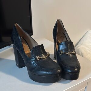 Black Croc-Embossed Platform Loafers